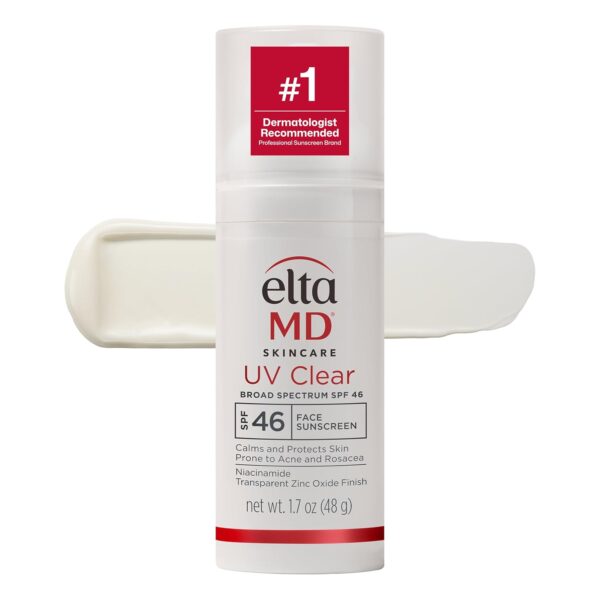 ครีมกันแดดสำหรับใบหน้า EltaMD UV Clear SPF พร้อม Zinc Oxide สูตรปราศจากน้ำมัน แนะนำโดยแพทย์ผิวหนัง